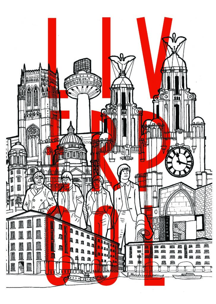 Reyt Good Illustration - Liverpool Cityscape (Red Lettering) - Print