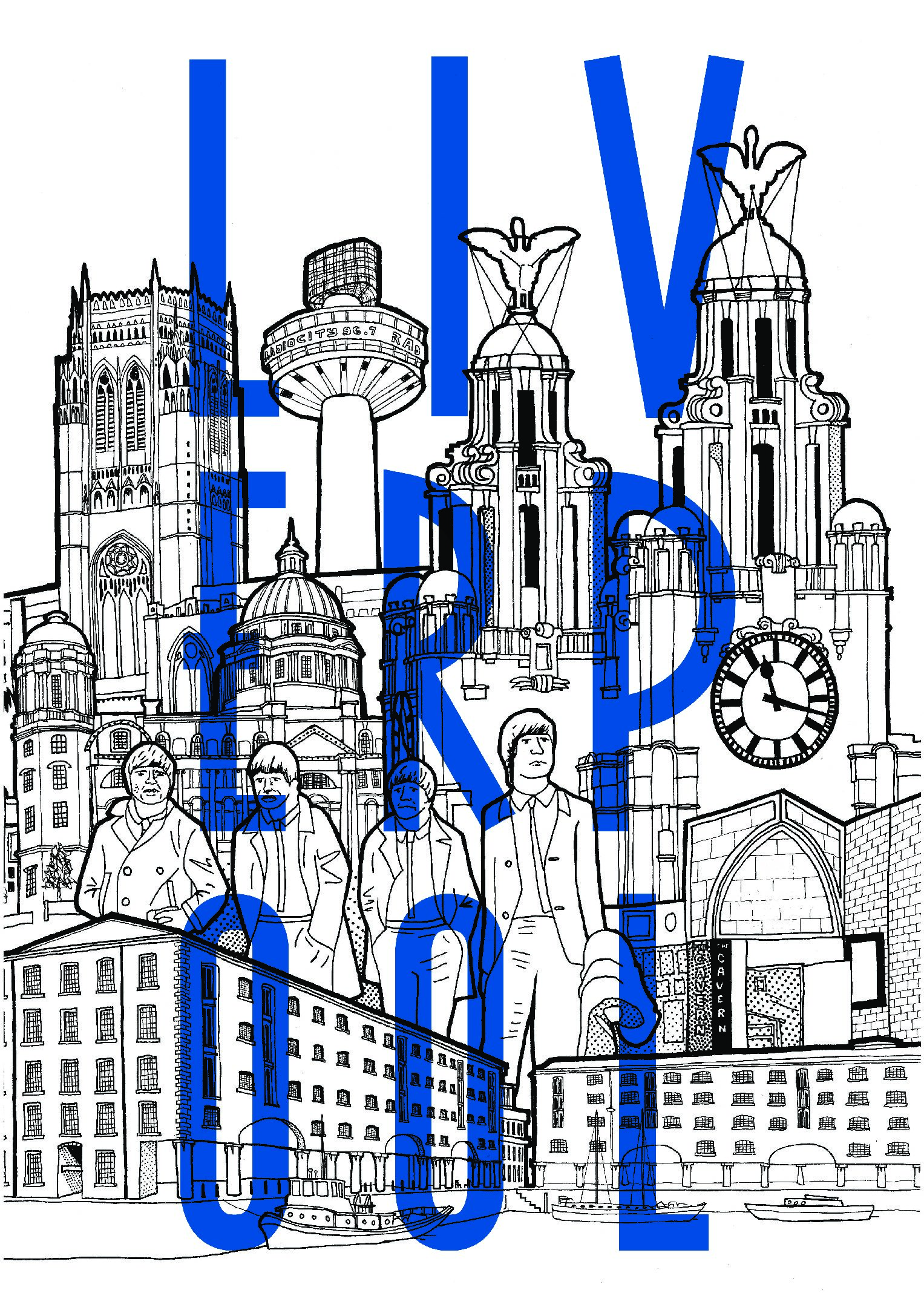 Reyt Good Illustration - Liverpool Cityscape (Blue Lettering) - Print