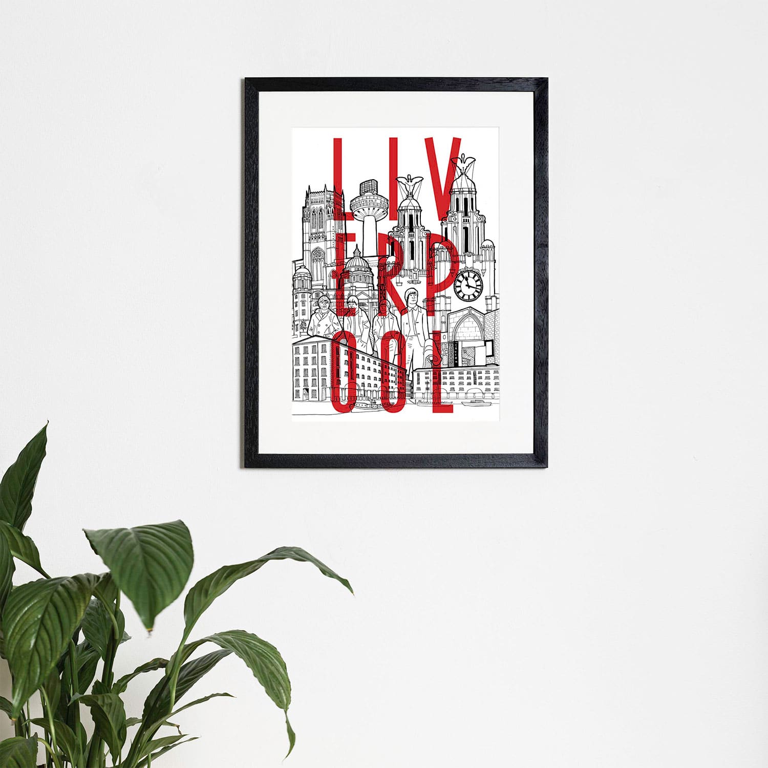 Reyt Good Illustration - Liverpool Cityscape (Red Lettering) - Print